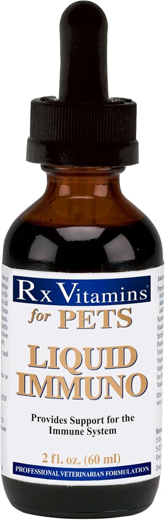 Rx Vitamine Immuno Liquid Dog & Cat Immune Support - Reishi Mushroom Plus L-Lysine pentru pisici - Dog Imunity Booster Supplement - Bacon Flavor - 2 oz.