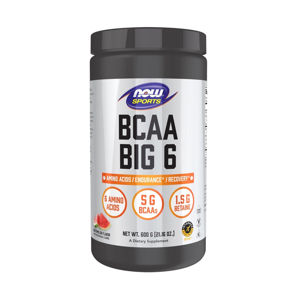 Now Foods Sports Nutrition, BCAA (Aminoacidi în lanţ) Big 6, Pepene verde, 600 Grams