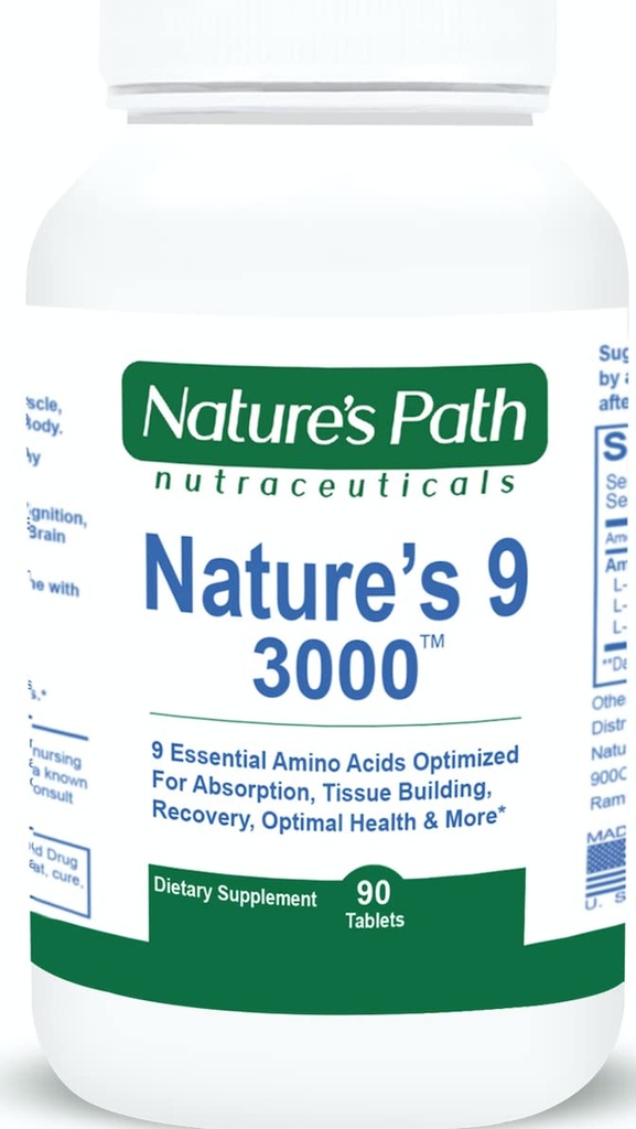 Natura lui 9 3000 Suplimentul de aminoacizi esențiali, Cel mai bun EAA Aminoacid Complex Toate 9 Pastilele esențiale de acid amino, Vegan Aminos 90 Pilula 1 Gram Per tabletă