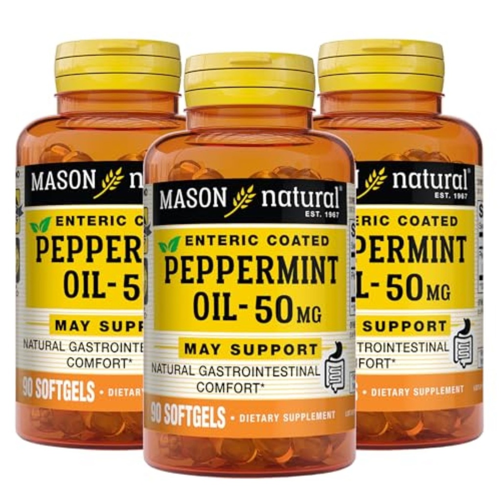 MASON NATURAL Ulei de mentă 50 mg supliment acoperit enteric, 270 zile furnizarea de suport gastro-intestinal pentru funcţionarea în mod normal Bowel, Softgel pastile