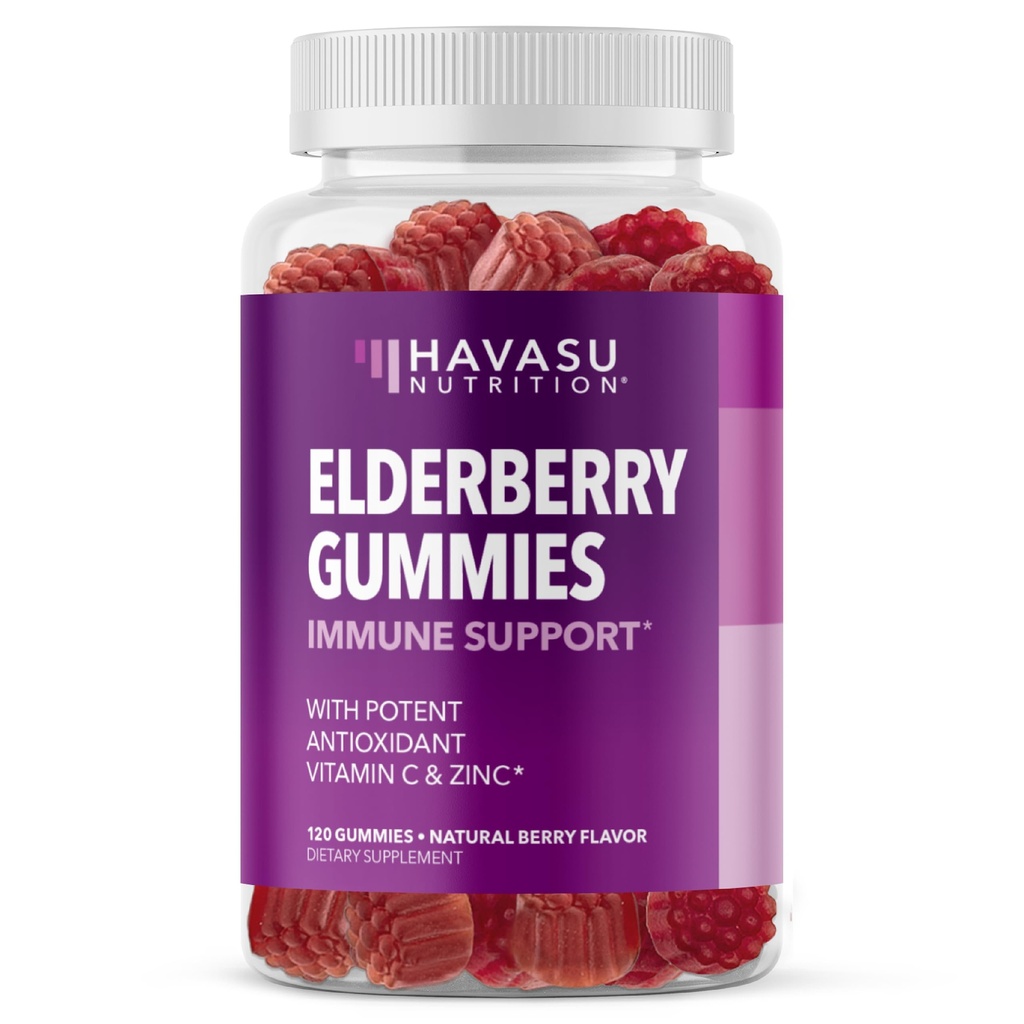 Sambucus Elderberry Gummies pentru adulți - Supplement de sprijin imun cu vitamina C și zinc - Formula îmbunătățită pentru apărare zilnică - 120 Conte, 2 lună de aprovizionare, Aroma Berry - Wellness convenabil