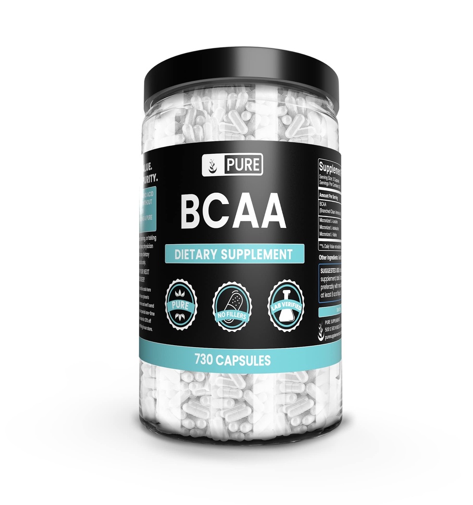 Ingrediente originale pure BCAA (730 capsule) No Magneziu sau Rice Fillers, întotdeauna pură, Lab verificat