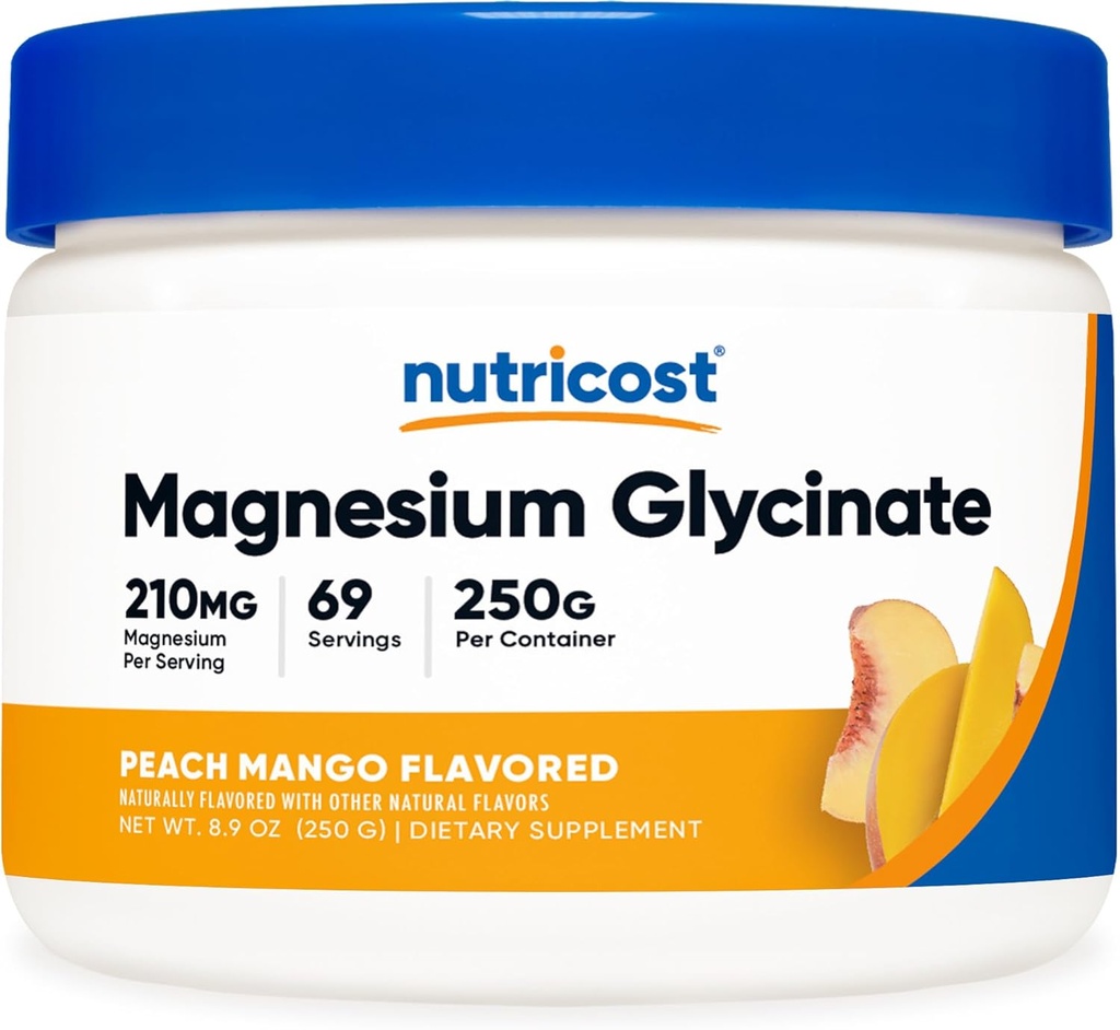 Pulbere de glicinat de magneziu (Peach Mango, 250 Grams) - Glicinat de magneziu (ca Bisglicinat)