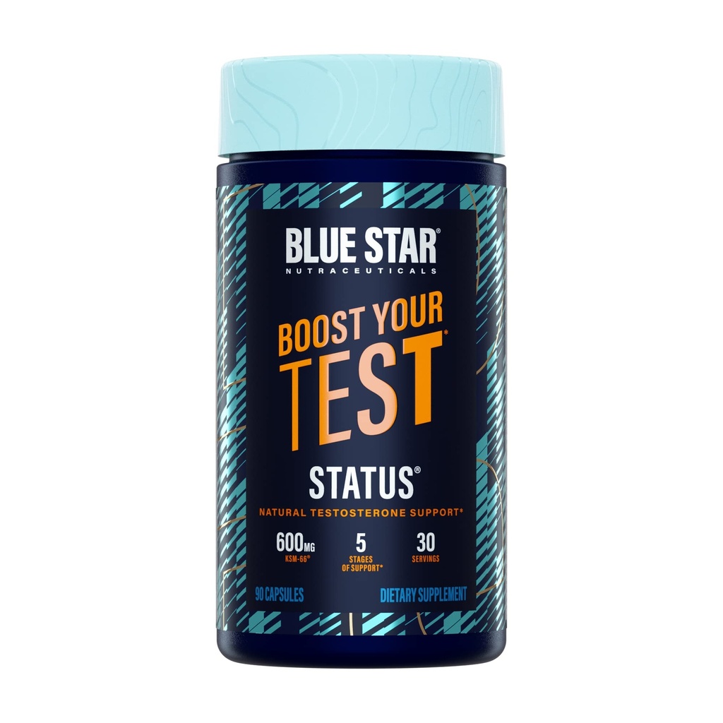 Blue Star Nutraceuticals Status - Testosteron Booster pentru barbati - w/KSM 66 Ashwagandha - Invigorate Rezistenta, crestere musculara si energie 