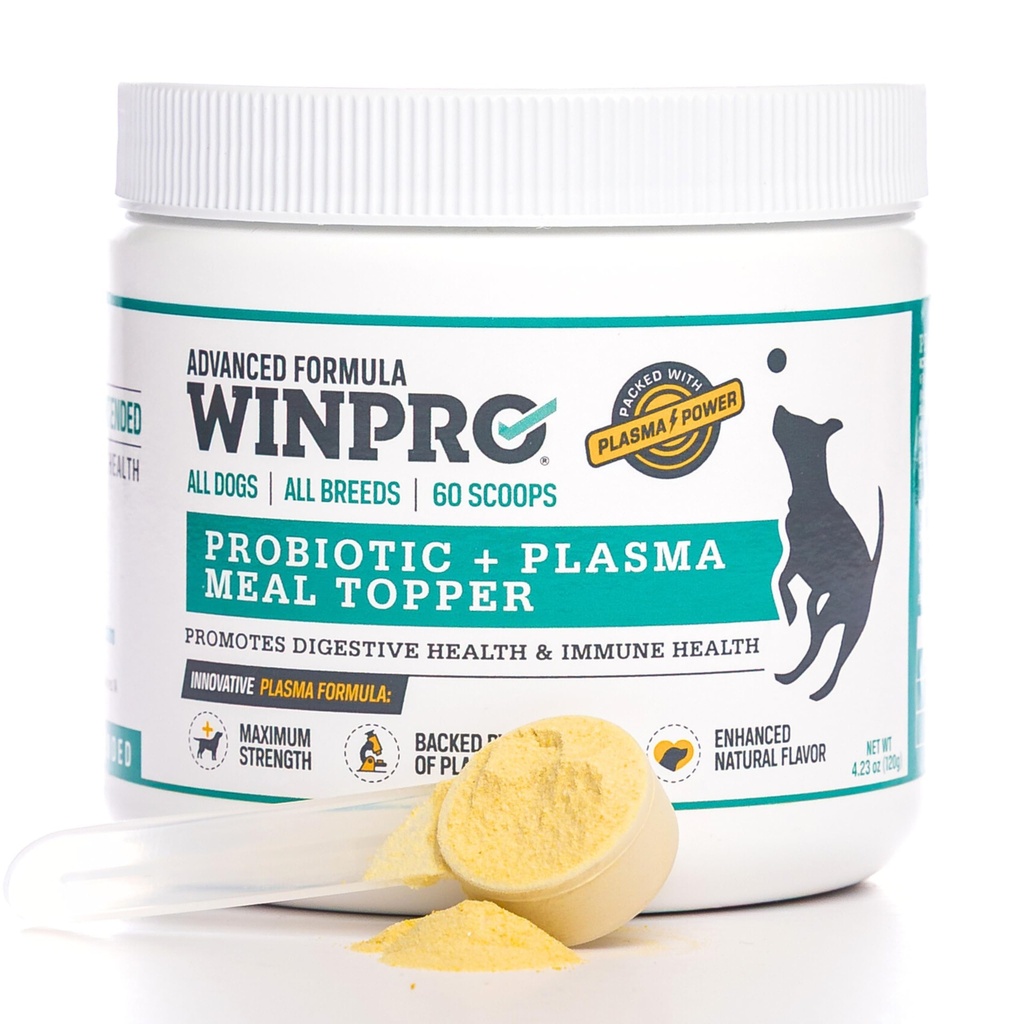 WINPRO Dog Powder Probiotic Masă Topper, Spray uscat Plasma cu prebiotice și probiotice pentru suport digestiv și sănătate gut pentru câini, toate Rasele, vârstele, și dimensiuni, 60 Scoops, Made in USA