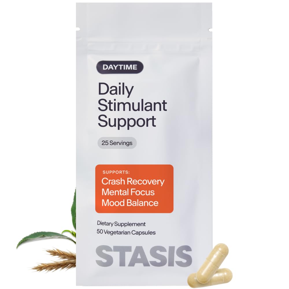 Stasis Daytime Energy & Focus Supplement to Pair with Your Stimulant - New & Ameliorate Formula pentru Energie All-Day, Mood & Brain Support - Nootrops with Added CoQ10 & Rhodiola Rosea (25 Servings)