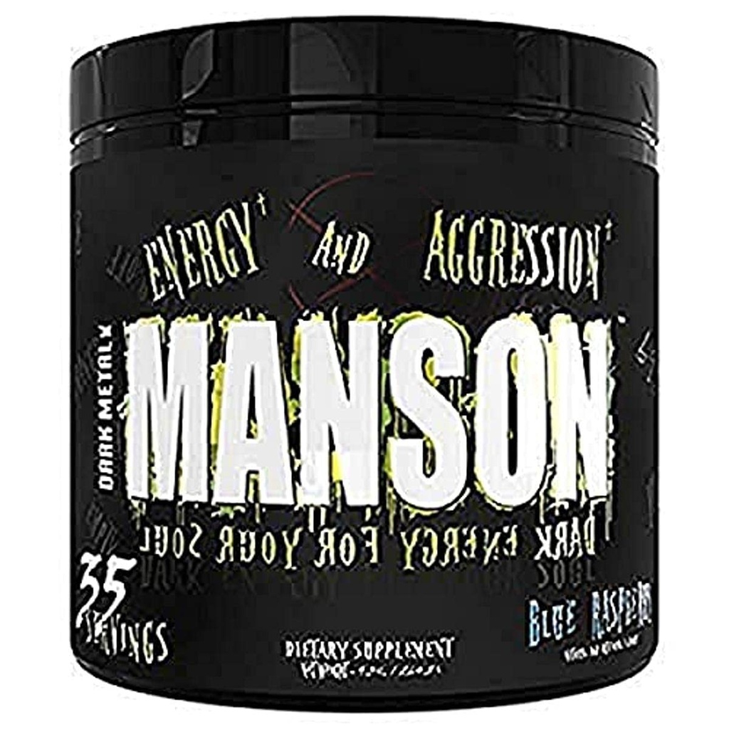 DARK METAL Inc. Manson High Stim Pre Workout Powder, Energie Focus Putere, încărcat cu Beta Alanine L-Carnitine Cafeina Infinergy, 35 Srvgs, Blue Raspberry