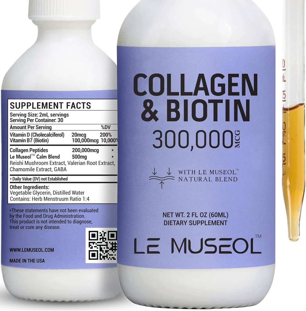 Colagen lichid pentru femei, 300.000mcg Biotină lichidă și suplimente de colagen picături pentru păr, unghii de creștere luminos piele - 60ml