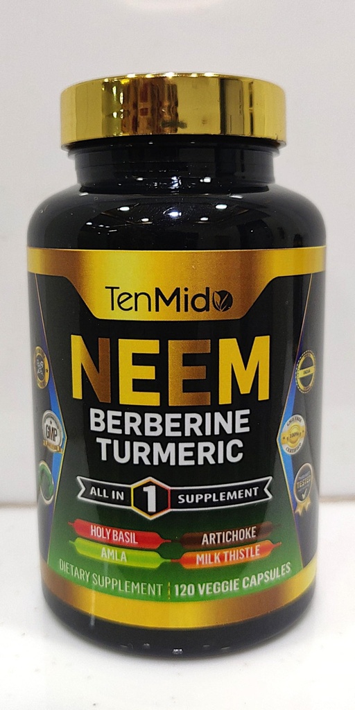 Neem Leaf Supliment - 8in1 Formula - Combinați cu Berberine, Turmeric, Holy Basil, Amla, Artichoke, Milk Thistle, și Black Pepper - Suport imunitar - 120 capsule pentru 4 luni de aprovizionare
