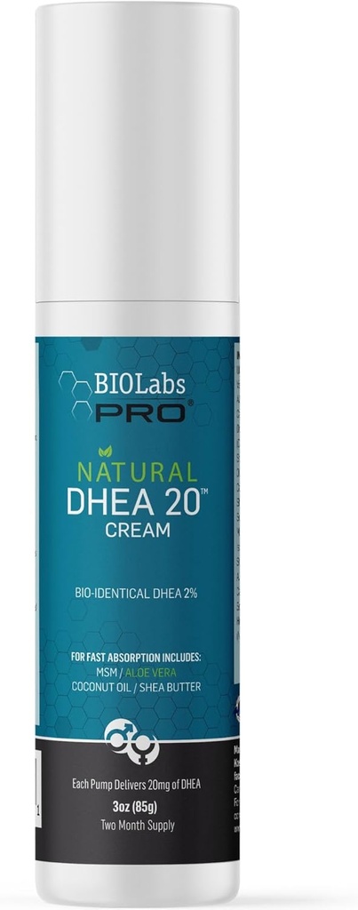 BIOLABS PRO All Natural Bioidentical 20mg Dhea Cream - Două luni de aprovizionare - pentru bărbați sau femei (nesolicitat - 3.0oz)