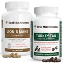 Real ciuperci Lions Mane pentru oameni (120ct) & Turcia Coada pentru animale de companie (90ct) - Bundle pentru cunoaștere și imunitate - Vegan, non-GMO, Grain-Free, Gluten-Free capsule extract de ciuperci