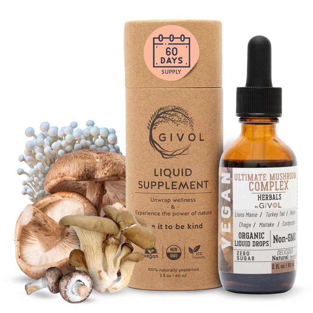 Ultimate Immune Mushroom Complex Picături lichide: Dinamica Herbal Blend pentru performanță îmbunătățită & energie, Fresh Lion's Mane, Reishi, Chaga extracte, vitamine, 60 zile de aprovizionare