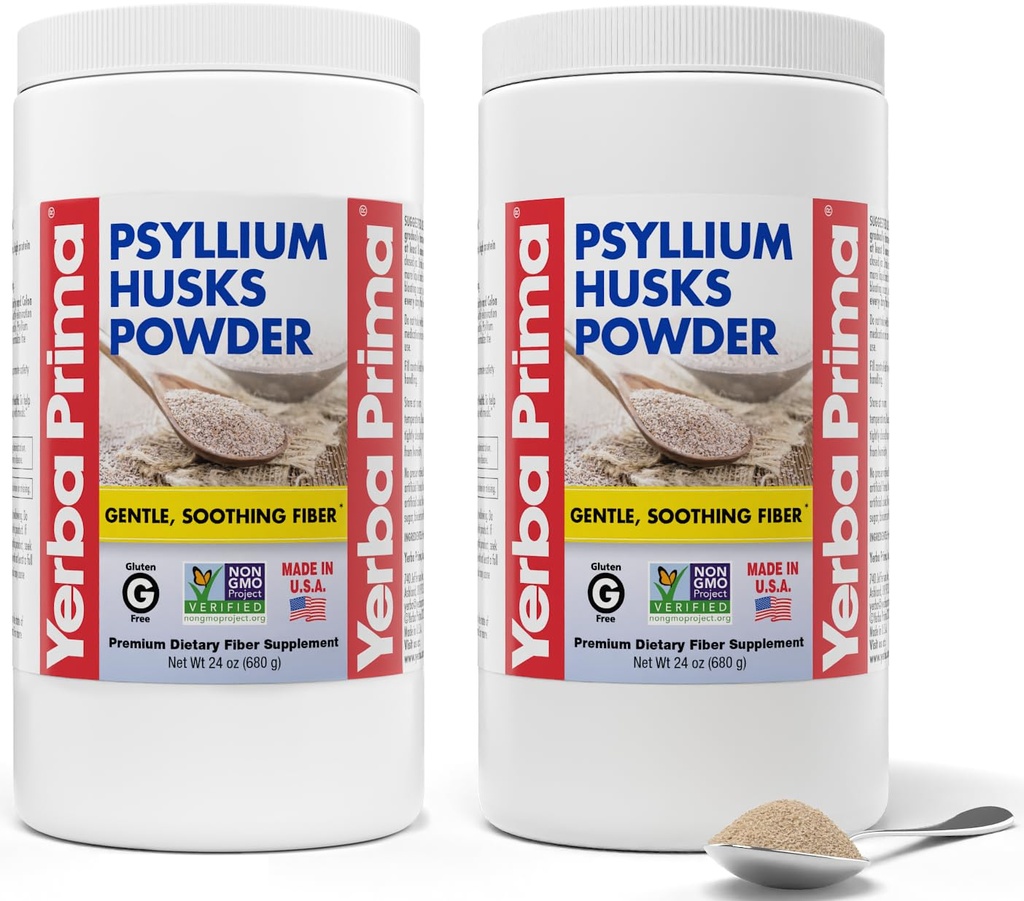 Yerba Prima Psyllium Husks Powder - 24 oz (Pachet de 2) - Nearomat - Teren fin - Supliment natural de fibre cu fibre solubile și solubile