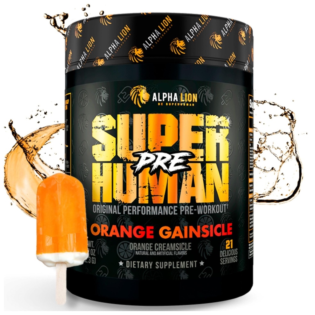 ALPHA LION Superuman Pre Workout Powder, Beta Alanine, L-Taurine & Tri-Source Caffeine for Sustened Energy & Focus, Nitrogen oxid & Citruline for Pump (21 Servings, Orange Gainsicle)