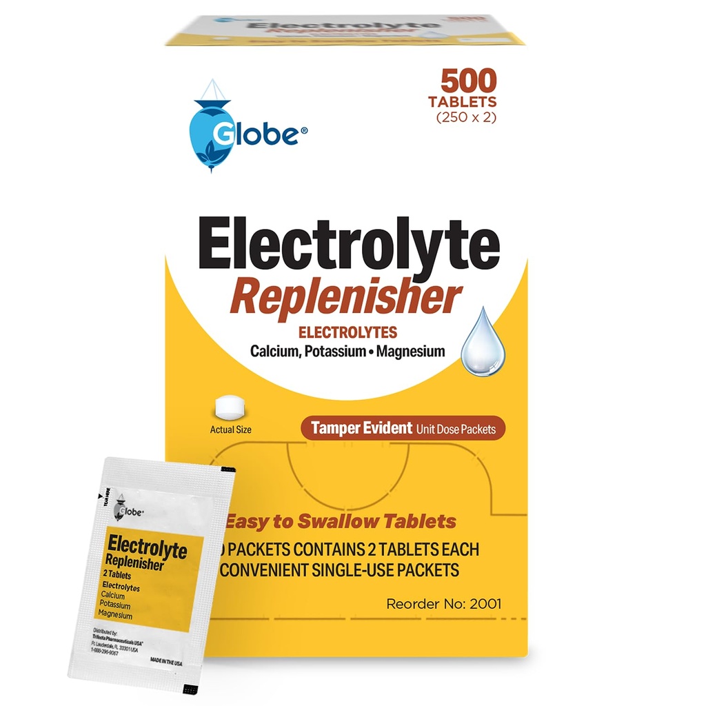 Comprimate de înlocuire Globe Electrolit pentru hidratare rapidă și recuperare exercițiu (500 comprimate, 250 pachete de 2) pentru sportivi, drumeții și sport, Pachete de călătorie cu chei Nutrients pentru rezistenta optima