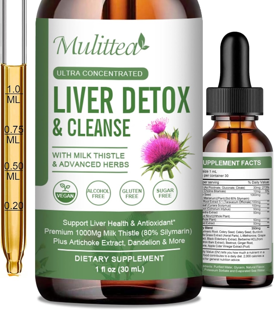 Ficat Sanatate Picături lichide -Suport Ficat Curățare Detoxifiere & Reparație cu Artichoke Milk Thistle Silymarin Extract, Dandelion, Turmeric, Berberine la Renew w/21 Potent Herb-Nutrients-