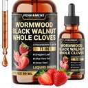 11in1 Picături lichide din lemn de vierme - extract lichid din lemn de nuc negru cu cuișoare întregi, Reishi, mentă, Oregano, Aloe Vera, semințe de anason - 2 FL OZ - 60 zile de aprovizionare - aromă de căpșuni