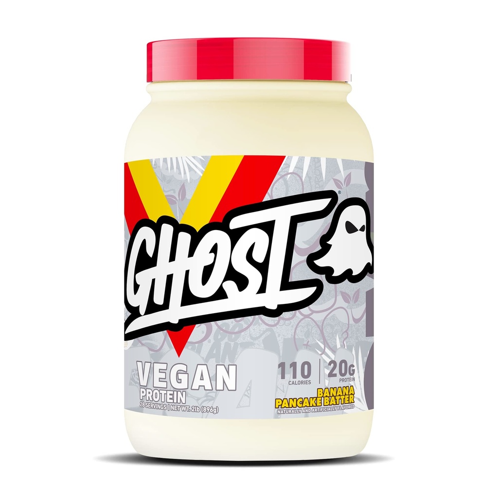 Pudră de proteine din Vegan GHOST, Baterie de clătite Banana - 2lb, 20g de proteine - Pea pe bază de plante și proteine organice de dovleac - 