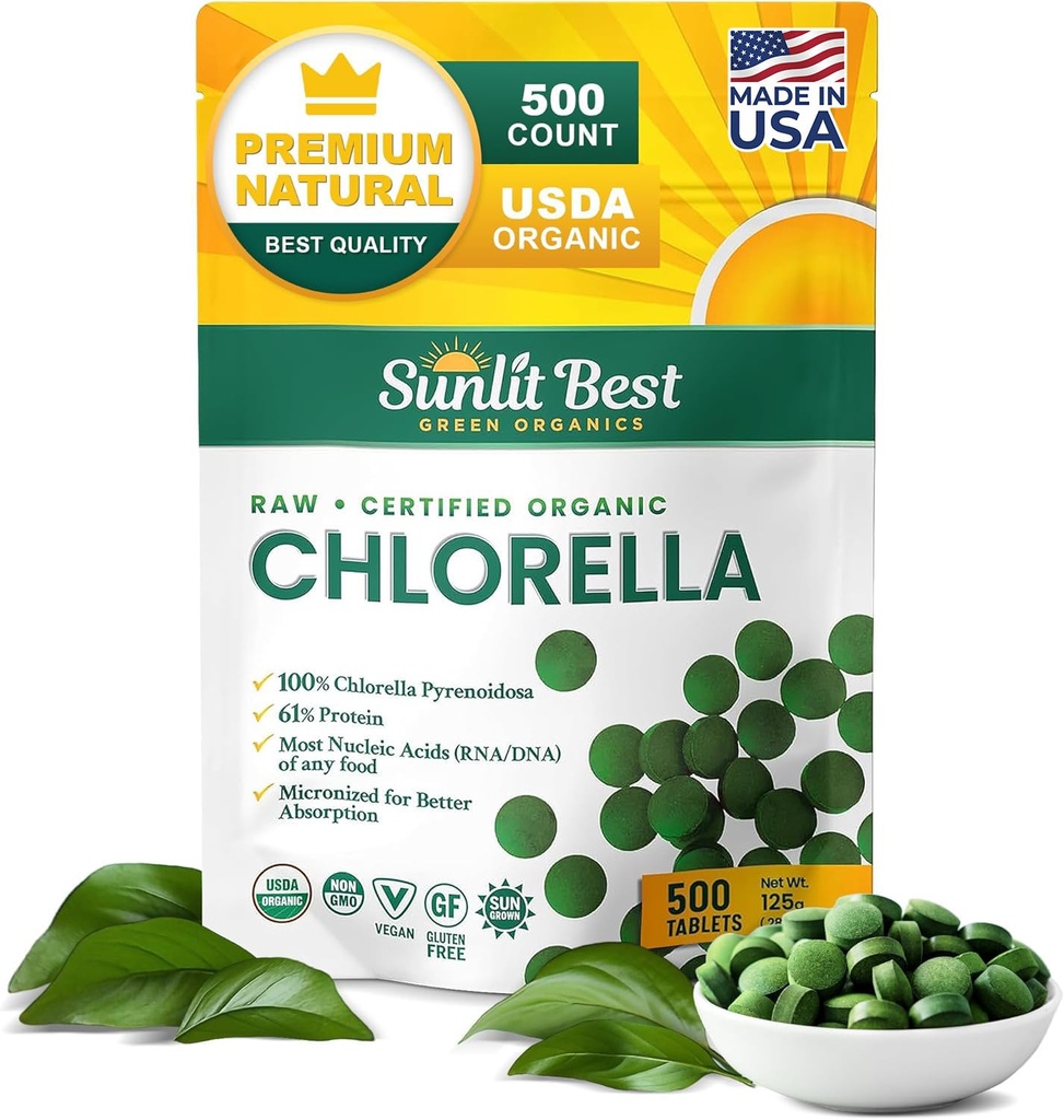 Sunlit Cel mai bun USDA Organic Premium Chlorella tablete 500 Tabs 