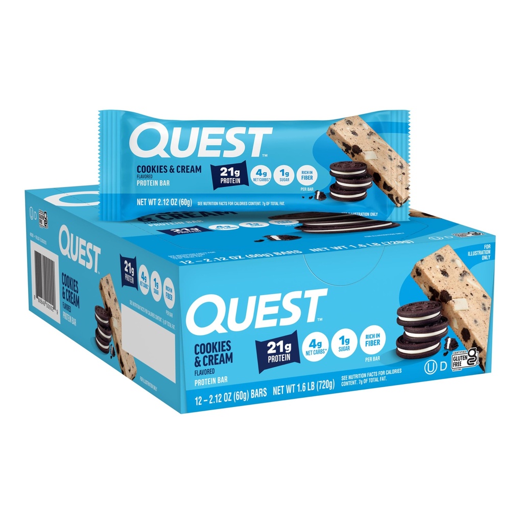 Quest Nutritie Cookies & Cream Proteine Bars, 21g Proteina, 1g Zahăr, 4g Net Carb, Gluten Free, Keto Friendly, 12 Conte