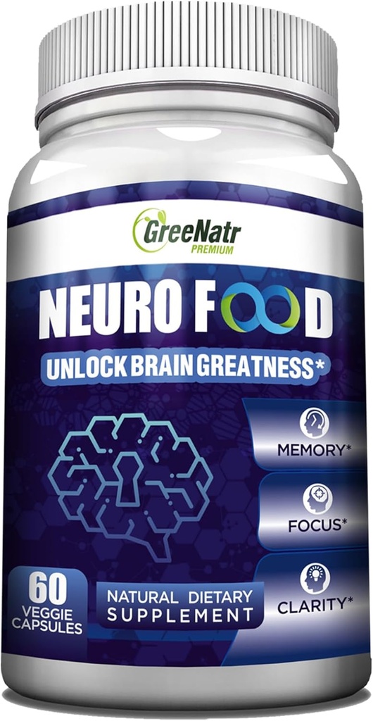 GreeNatr Creier Suplimente pentru memorie și focalizare - Ginko Biloba Capsule Brain Booster Supliment cu B1, Acid folic & Calciu - Suplimente de memorie pentru Cognitive & Brain Health 60 Capsule (1 flacon)