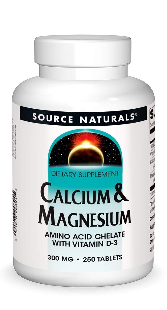 Sursa Naturals Calciu & Magneziu, Aminoacid Complex cu vitamina D-3, 300 MG - 250 comprimate