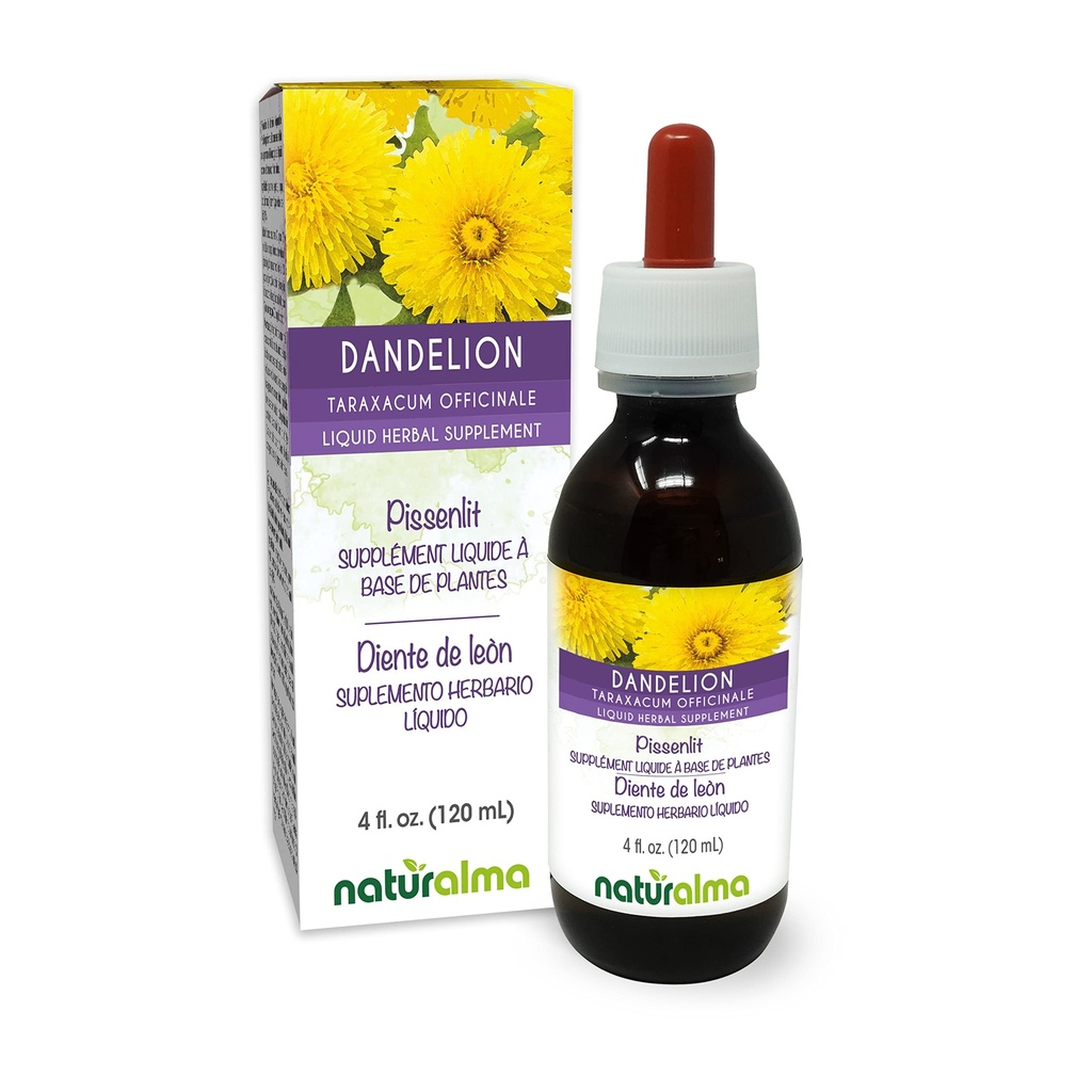 Naturalma Dandelion (Taraxacum officinale) Root and herb Alcool-Free Tincture - 4 fl oz Extract lichid în picături - Herbal Supplement - Vegan