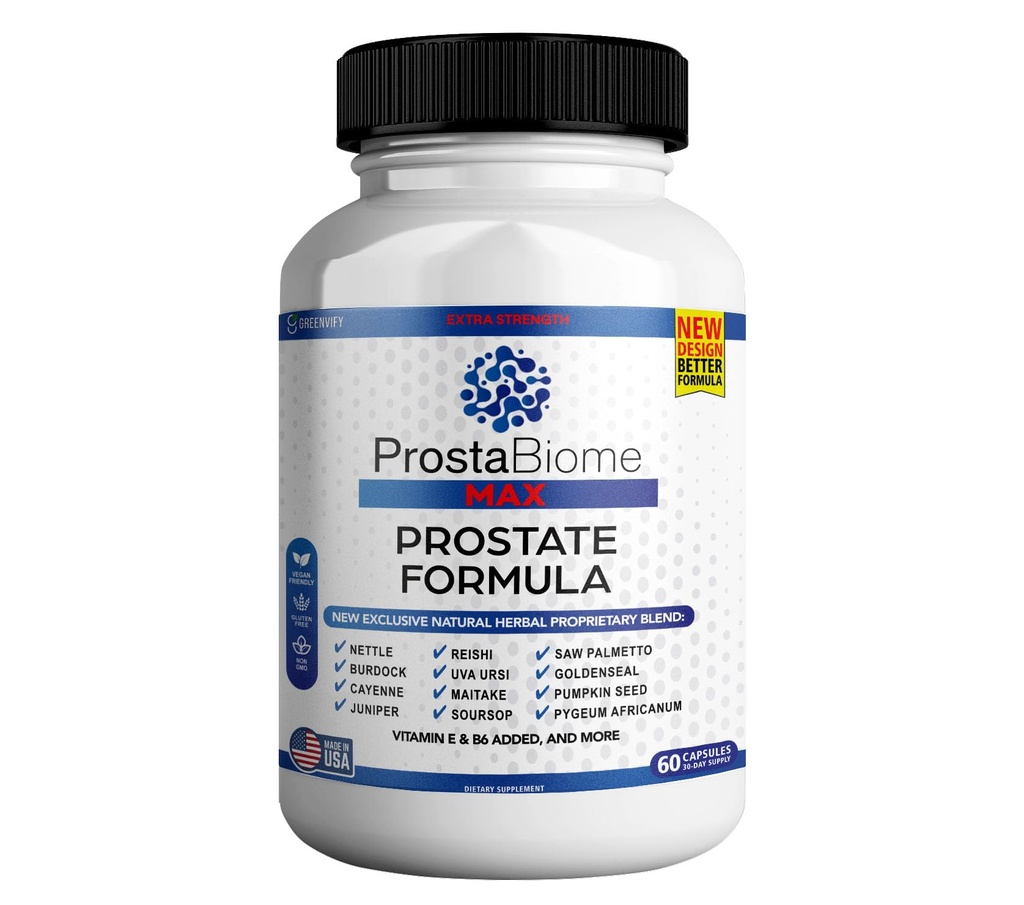 ProstaBiome Max Prostate Support Formula, Natural Herbal Blend cu Saw Palmetto, 60 capsule, 30 de zile de aprovizionare (1)
