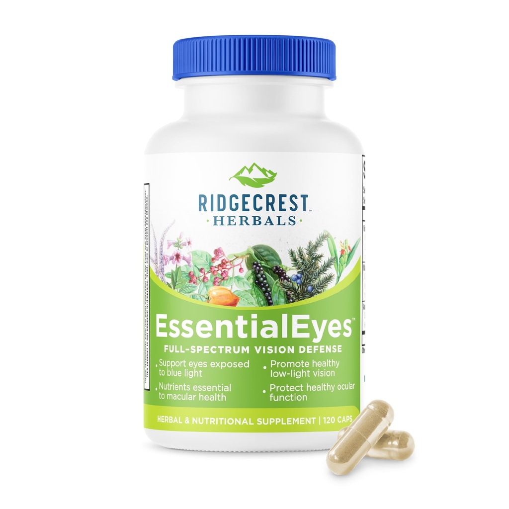 Ridgecrest Herbals EssentialEyes, Natural Eyes Suplimente de vitamine ochi, Conține luteină, Zeaxantină, Extract de afine, Suporturi ochi și viziune Sănătate (120 Vegan Caps, 30 Serv)