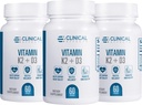 Efecte clinice Vitamina K2 + D3 - K2 + D3 Suplimentul de vitamine cu extract de piper negru Bioperine și calciu pentru suport de sănătate osoasă și cardiacă - 3 pachet - Absorbție maximă - Made in the USA