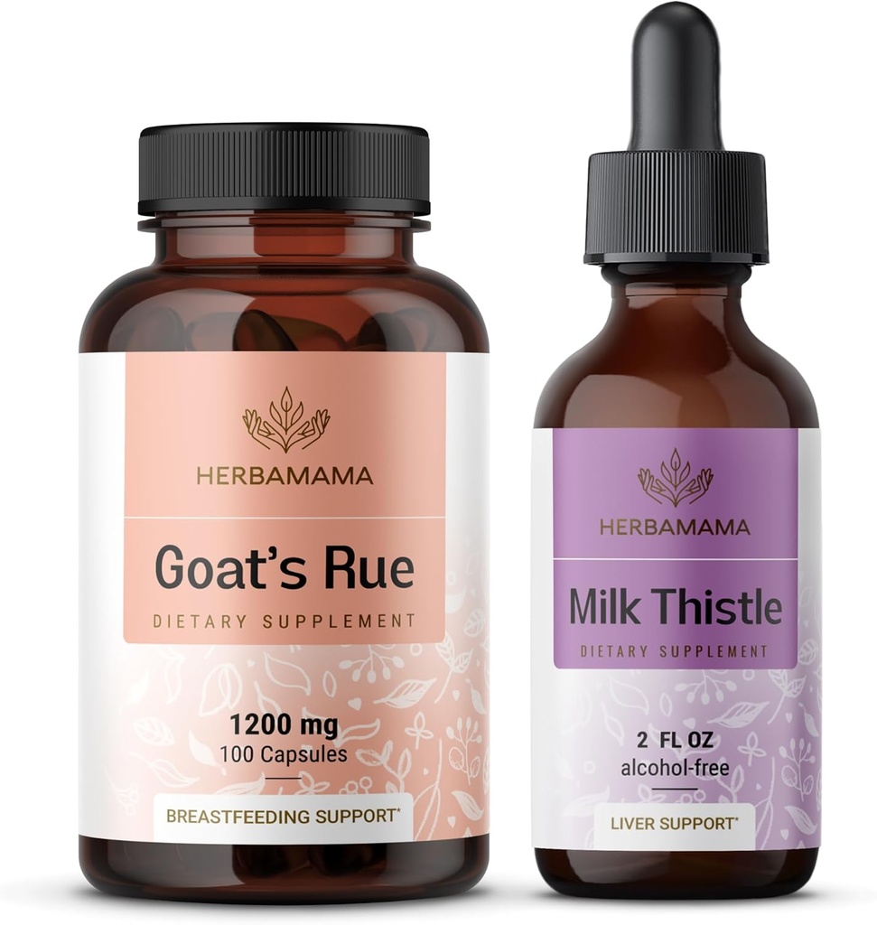 HERBAMAMA Capra Rue and Milk Thistle Kit - Bundle of 1200 mg Rue Capsules & Milk Thistle Liver Detox Drops 2 fl oz - Vegan, Non-GMO, Sugar & Alcohol-Free - 2 Pack