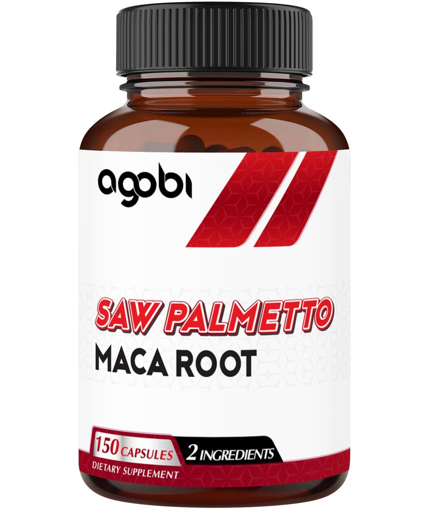 Agobi Saw Palmetto Supliment cu Maca Root - Suport Extract ridicat pentru sanatatea parului, Restful Mood & Energy Support - 150 Capsule Veggie
