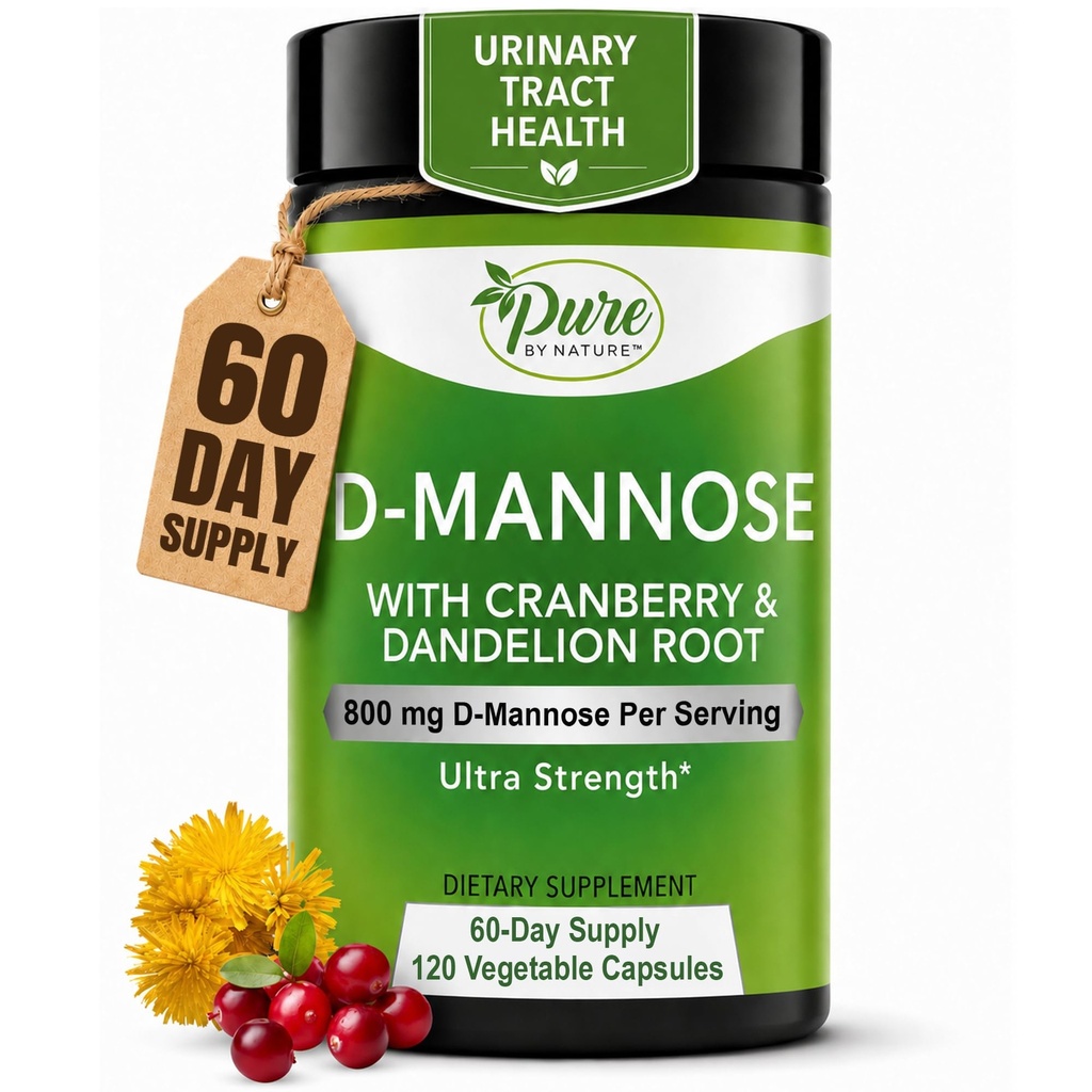 Pure Prin natura D-Mannose cu cranberry și Root Dandelion, 120 Conte
