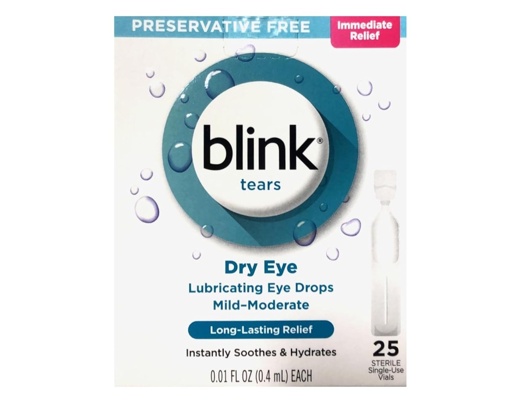 BLINK lacrimi ochi picături pentru ochi uscat, conserve gratuit lubrifiant picături ochi, sterile flacoane de unică utilizare, Îngrijire ușoară a ochilor pentru a moderat Symptom Symptom, 25 Conte, 0,01 fl oz flacoane