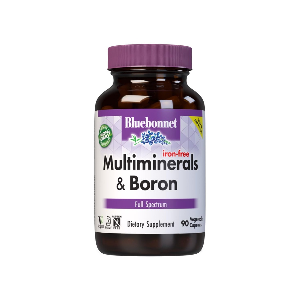 Bluebonnet Multi Minerale Plus Boron Capsule vegetariene fără fier,White 90 Count