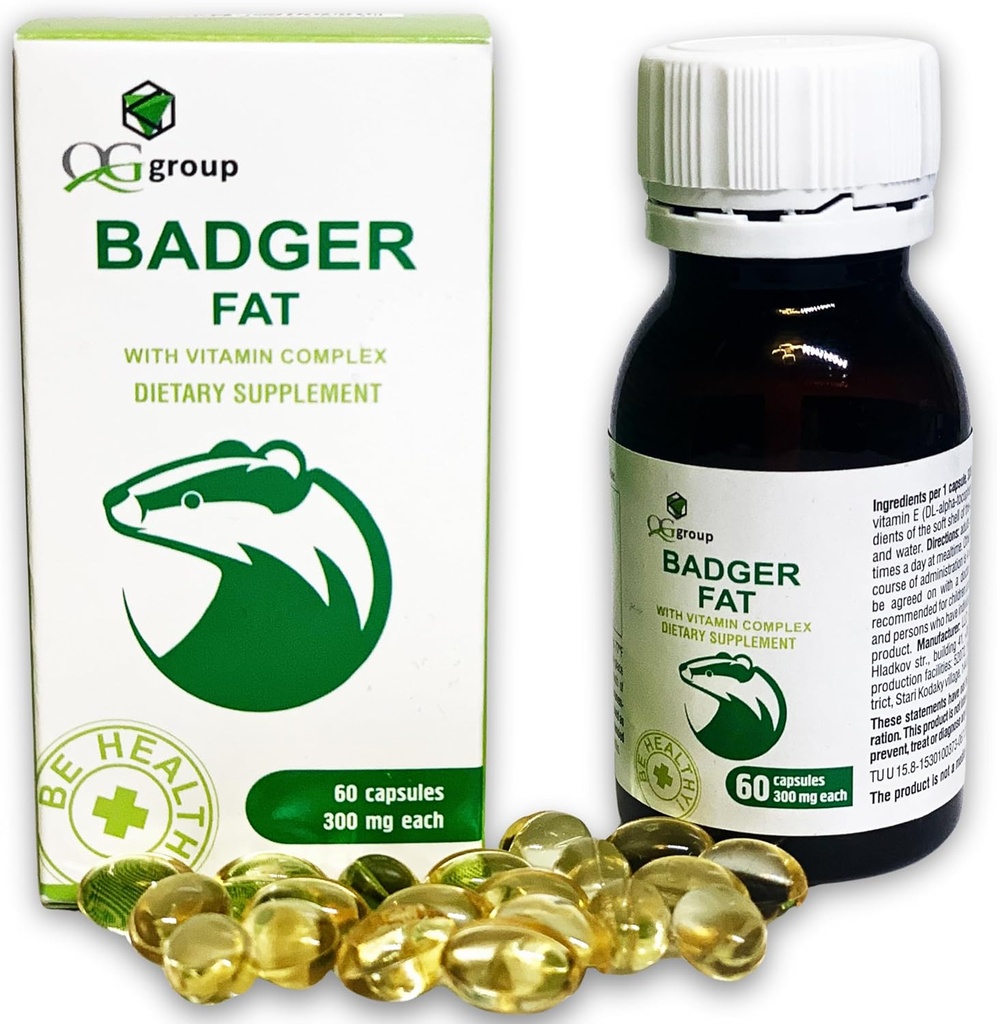 Grupul QG Badger Fat Sursa naturală de acizi grași polinesaturați - 60 capsule, 300 mg fiecare