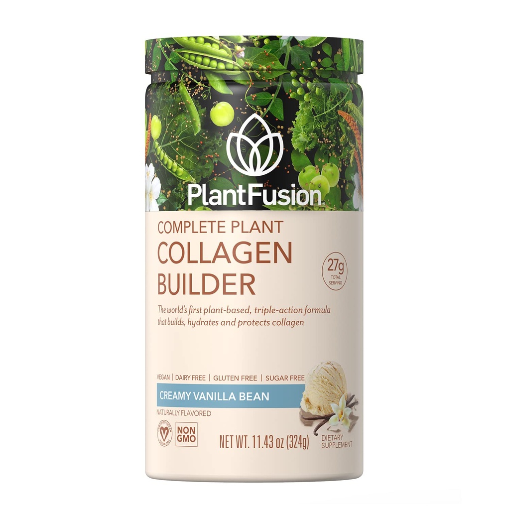 PlantFusion Vegan Colagen Powder - Pe bază de plante Colagen Proteine pulbere pentru mușchi și articulații, păr, piele și unghii - Keto, gluten gratuit, soia gratuit, non-Dairy, fără zahăr, non-GMO - Vanilla 11.43 oz