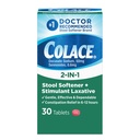 Colace 2-In-1 Stool Softener & Stimulant Laxative comprimate, Gentle Constipație Relief în 6-12 ore, 30 Conte