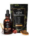 KIKI Green 8 Ciuperci pulbere și extract lichid Bundle - Complex de suplimente de ciuperci pentru focus & Energy - Lion's Mane, Chaga, Cordyceps, Turcia Tail, Reishi, Shiitake, Maitake - 4 oz, 2 fl oz