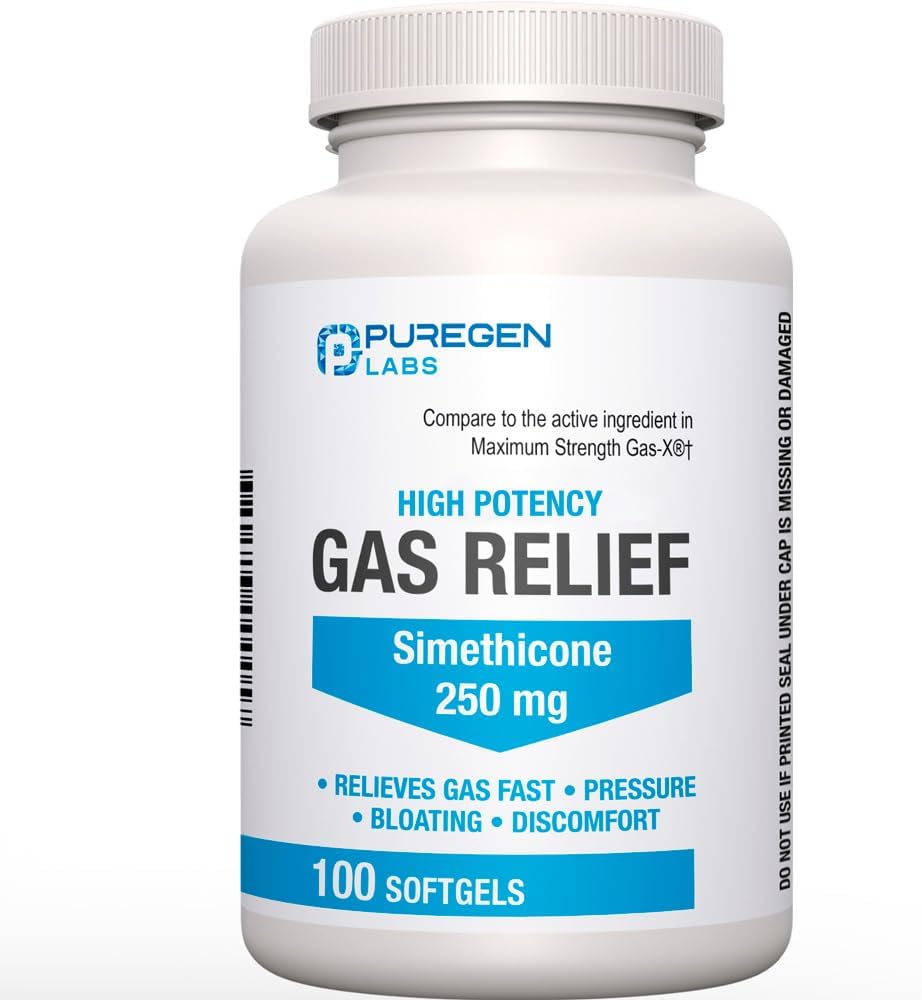 Rezistenţă maximă Softgels de gaz cu Simethicone 250 mg Presiune de eliberare, balonare şi disconfort dureros comparativ cu gaz-X şi Phazyme -100 Conte