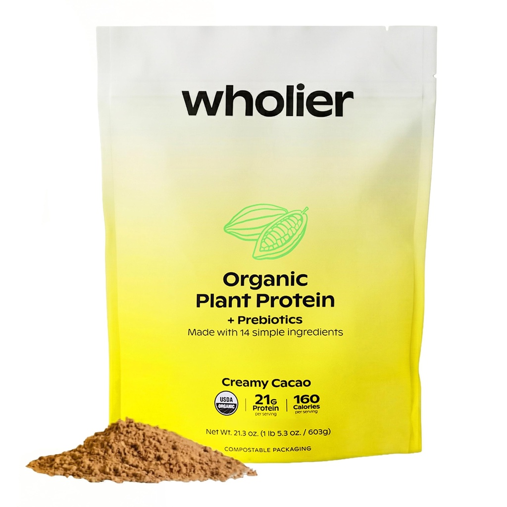 Proteina vegetala organica si prebiotice. Proteine Vegane curate. 21g de proteine. 14 ingrediente vegetale reale. Fibră prebiotică. Fără arome naturale, gume sau umpluturi. Cremy Cacao (1 lb. 4 oz.)
