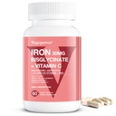 Suplimentul Bisglicinat de fier pentru femei si barbati - 30 mg Pastile de fier cu vitamina C, B12, Acid folic - Fier Chelat pentru anemie, sanatate - Absorbtie mare, gluten-gratuit, non-GMO - 60 Vegan Caps