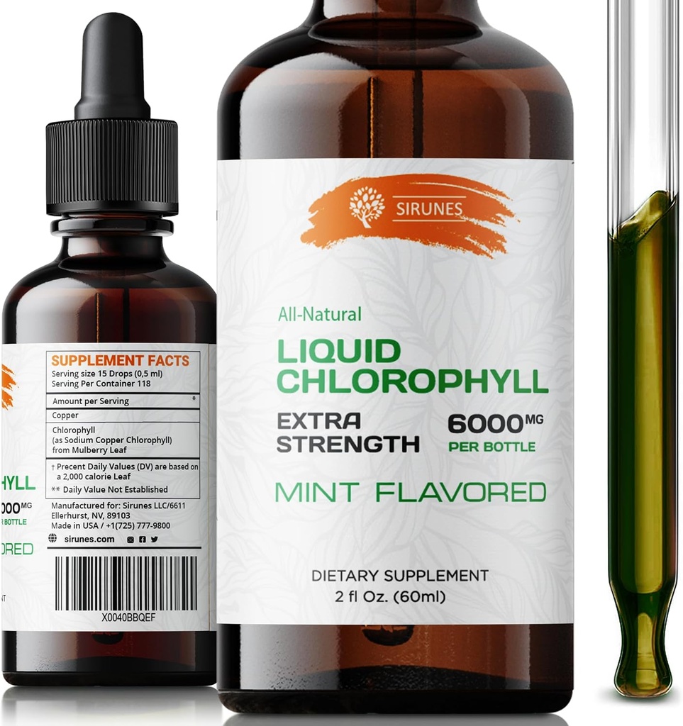 Clorofile lichide picături - Extract natural de cupru de sodiu Clorofilină - Curățați și sprijiniți sistemul imunitar și energia natural - verdețuri dietetice Vegan, non-GMO Tinctură - 2 fl. Oz Sticla