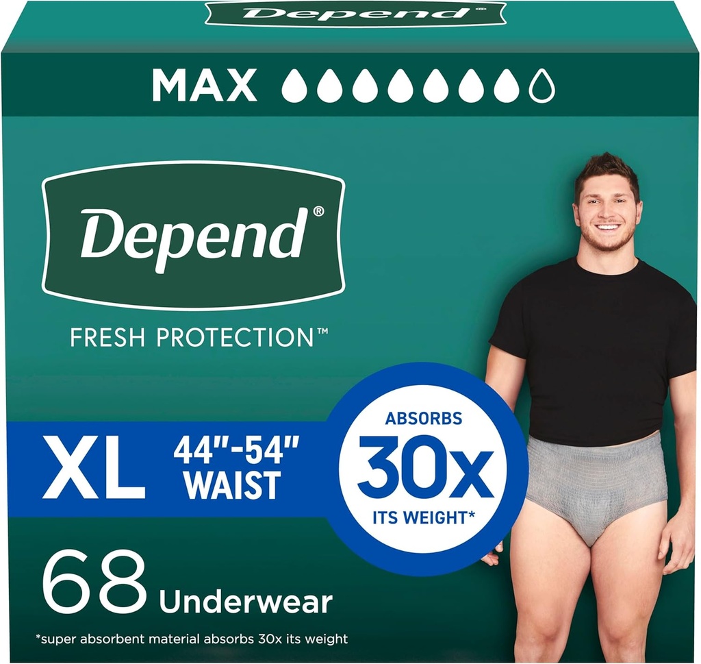 Dependenta de protectie proaspata pentru adulti, lenjerie intima pentru barbati, de unică folosință, Maxim, Extra-Large, Grey, 68 Conte (2 cutii de 34), Ambalaj mai Vary