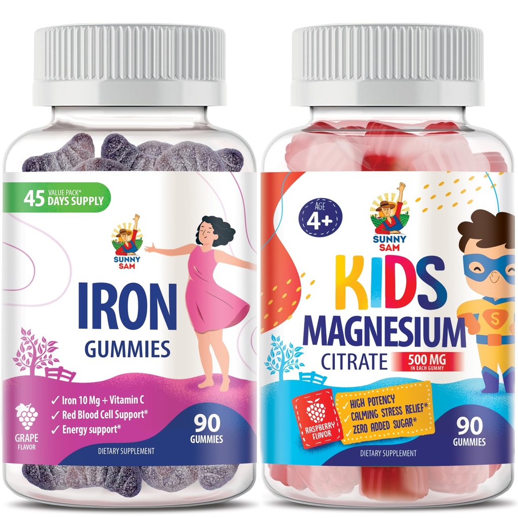 Gume de magneziu pentru copii 500 mg & Gume de fier pentru adulți - Vitamine de fier cu vitamina C