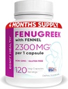 Alaptare Schinduf Capsule cu fenicul pentru alăptare, 2300 mg per capsulă, 120 Conte, Fenugreek Pastile non-GMO, Gluten Free Schinduf Seminte Extract Suplimente, Fenogreco Capsulas