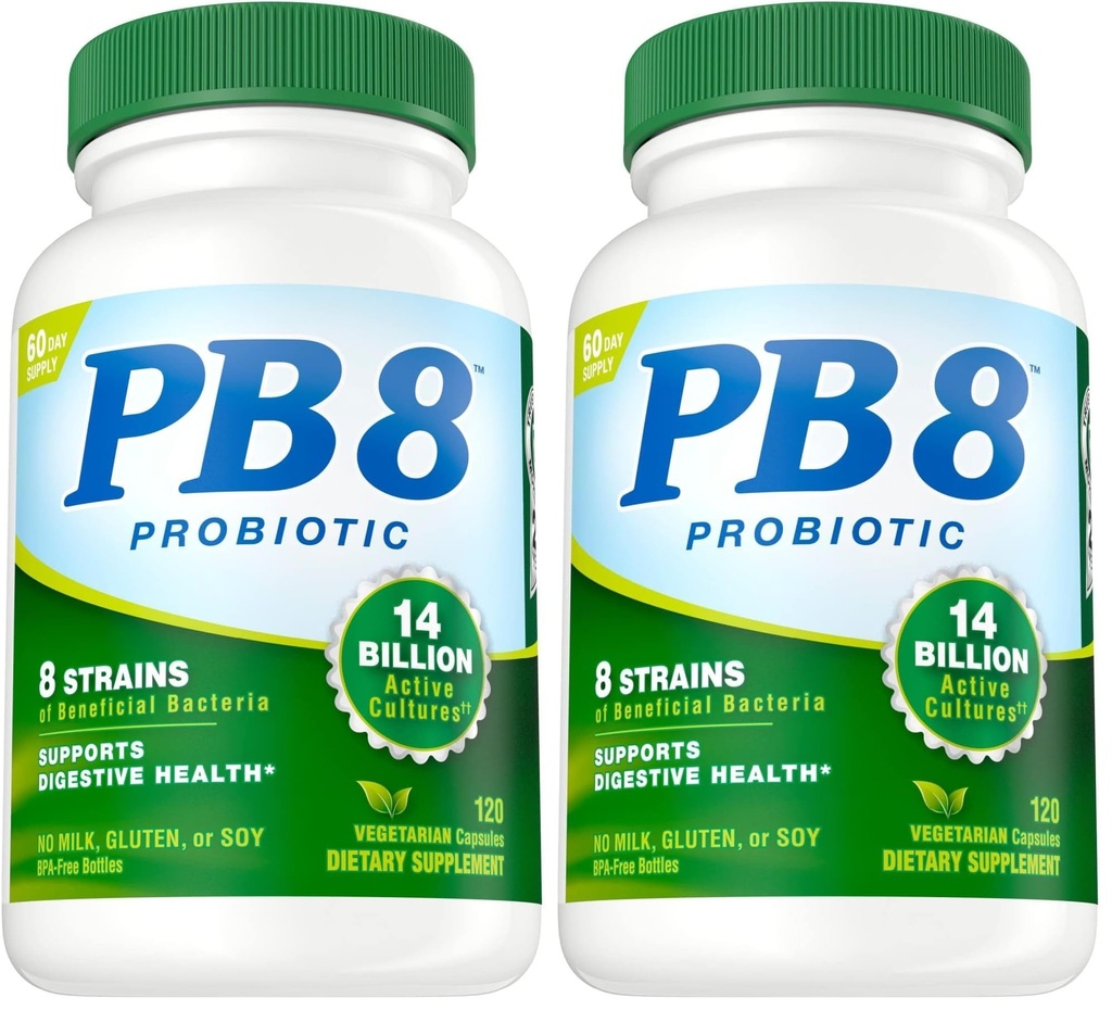 Nutriție acum PB 8 Acidbiotic pentru viață* Supliment alimentar vegetarian pentru bărbați și femei, 120 Conte (Pachet de 2)