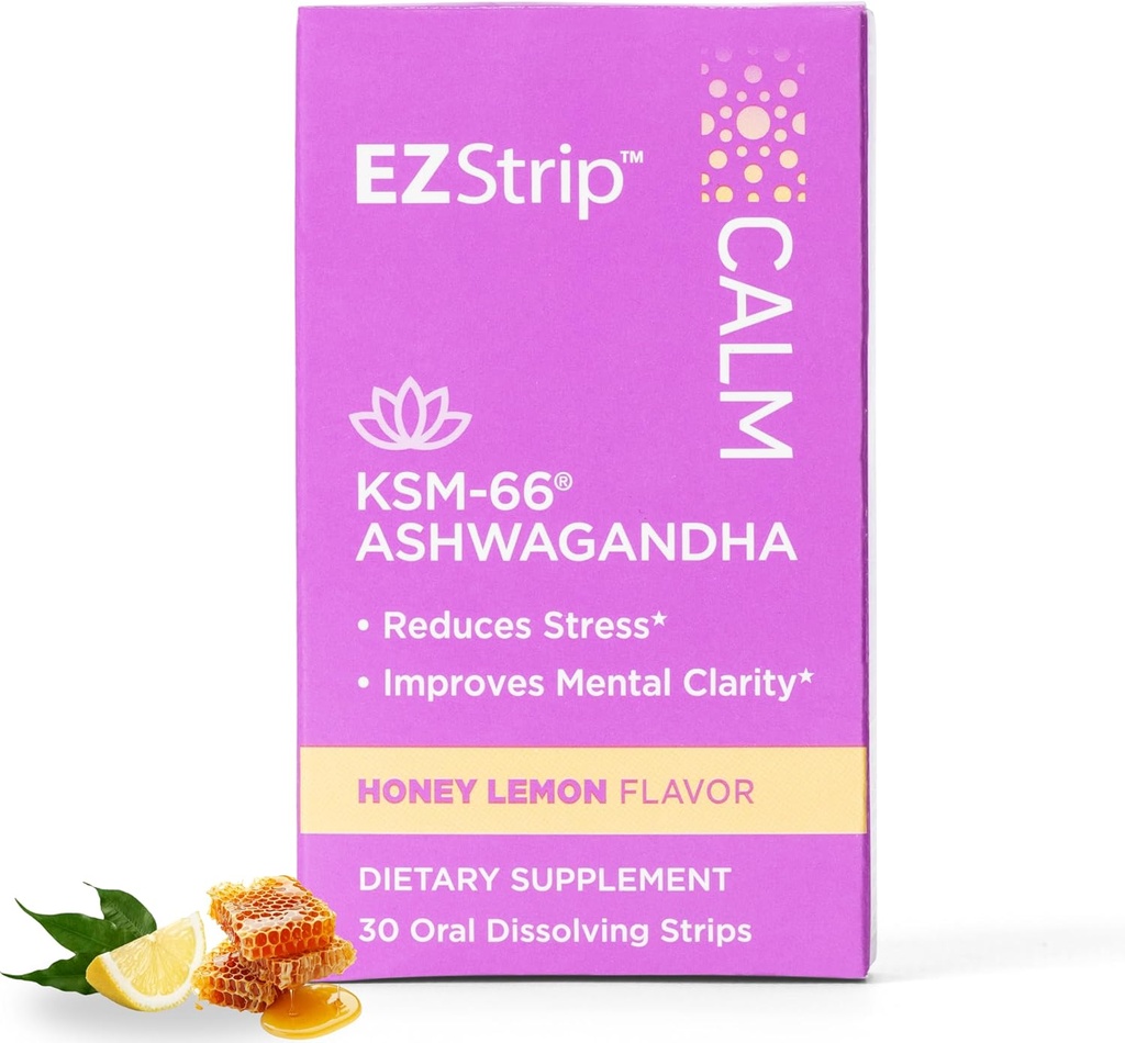 Supliment de calm - Honey Lemon Arovă, 30 Conte - Diszolvarea Stripuri calmante cu Ashwagandha KSM 66 Ajutor Suport Stress Relief - Made in the USA, Sugar and Gluten-Free