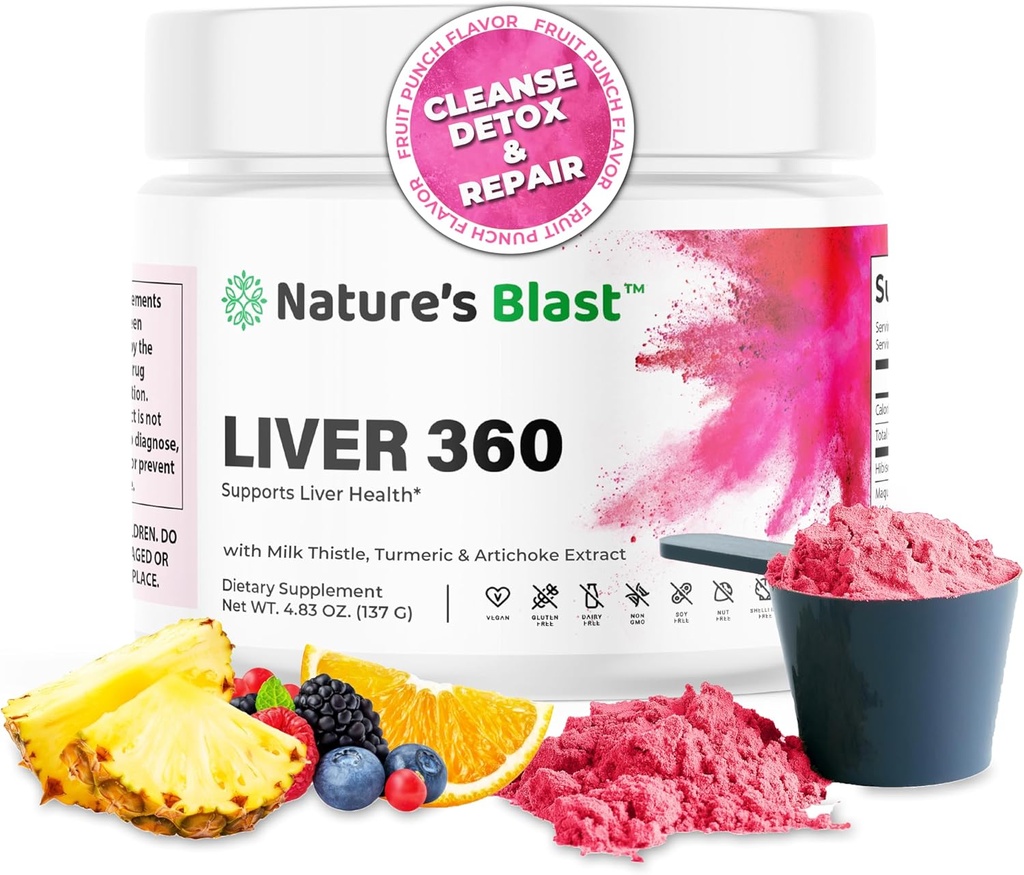 Ficat 360 - Ficat Cleanse Detoxifiere & Reparare Pulbere cu muls de lapte, Turmeric & Anghinare extract de fructe Punch Flavor 