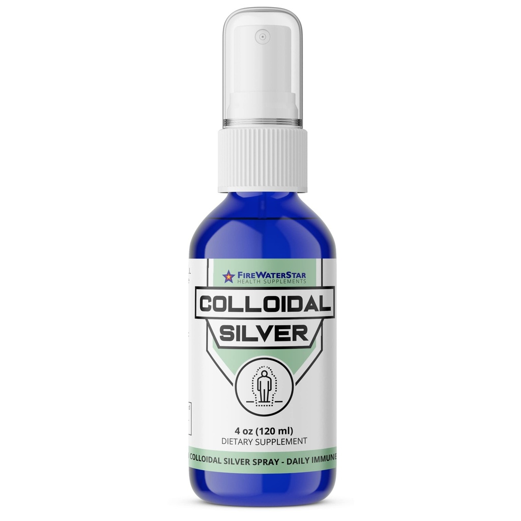 Spray de argint coloidal FWS - 4 oz - Argint transparent - 50 ppm - 99,99% Argint pur - Suport imun zilnic